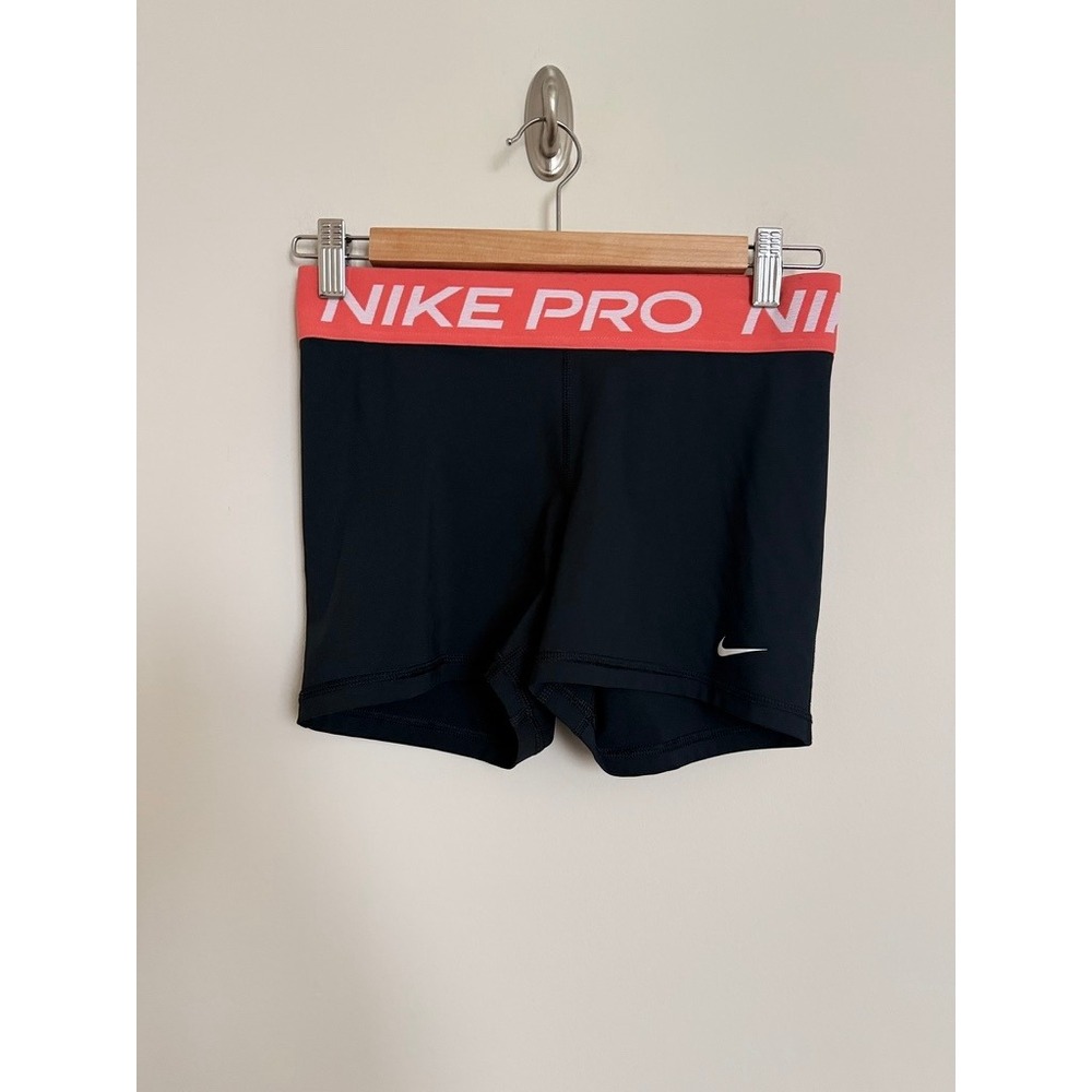 Nike Pro Dri-FIT Womens Black Coral Pink Logo Compression Shorts Size M 727144